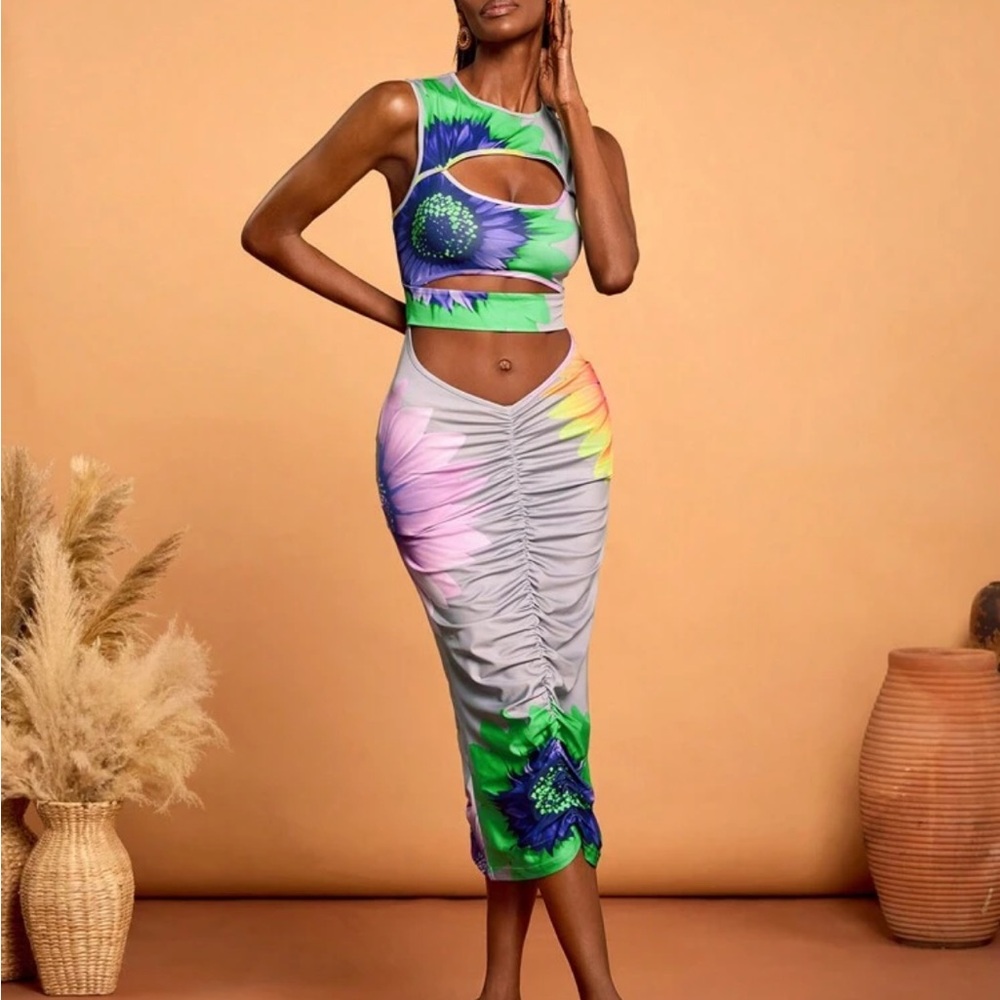 OOAK floral cut out midi dress